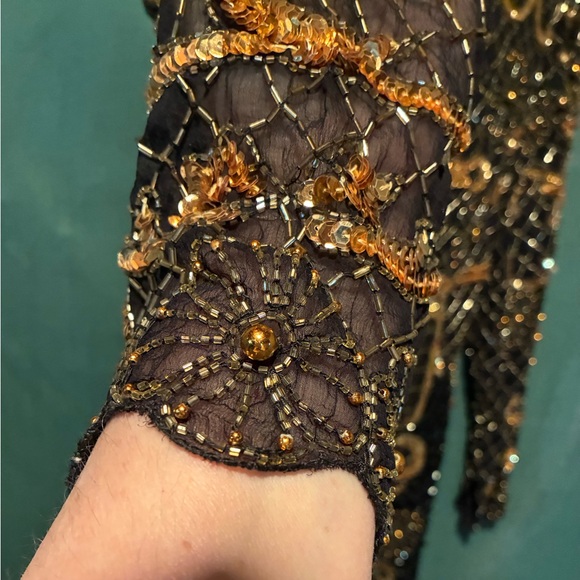 Vintage Black and Gold Embellished Dress Sz PP - Picture 5 of 6